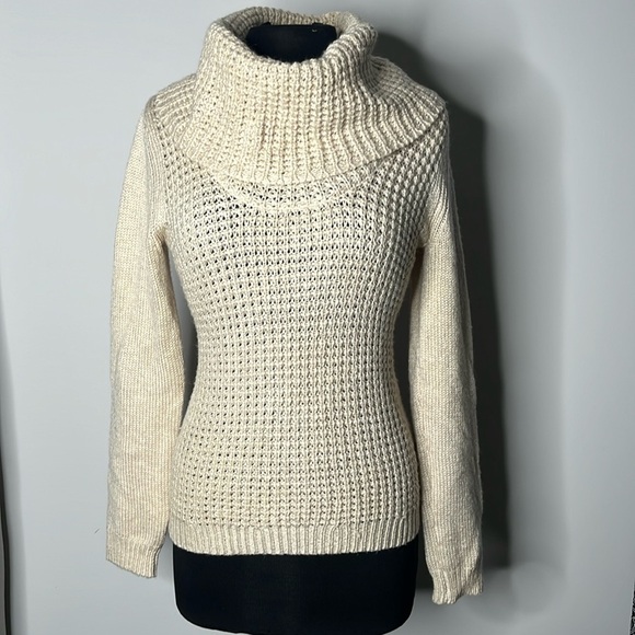 Anthropologie Angel of the North Tan Waffle Knit Cowl Neck Sweater Size M - Picture 1 of 7